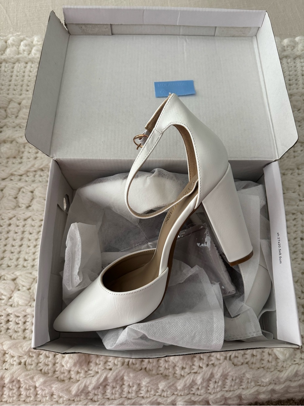 White Pointed Ankle-Strap Block Heels